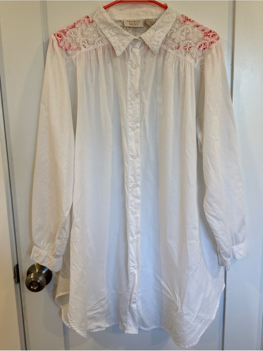 Vintage Victoria’s Secret White Lace Yoke Button-Down Sleep Shirt